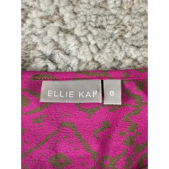 Ellie Kai Size 0/S Silk Abstract Keyhole Casual Top Purple Long Sleeve Button - Picture 4 of 7